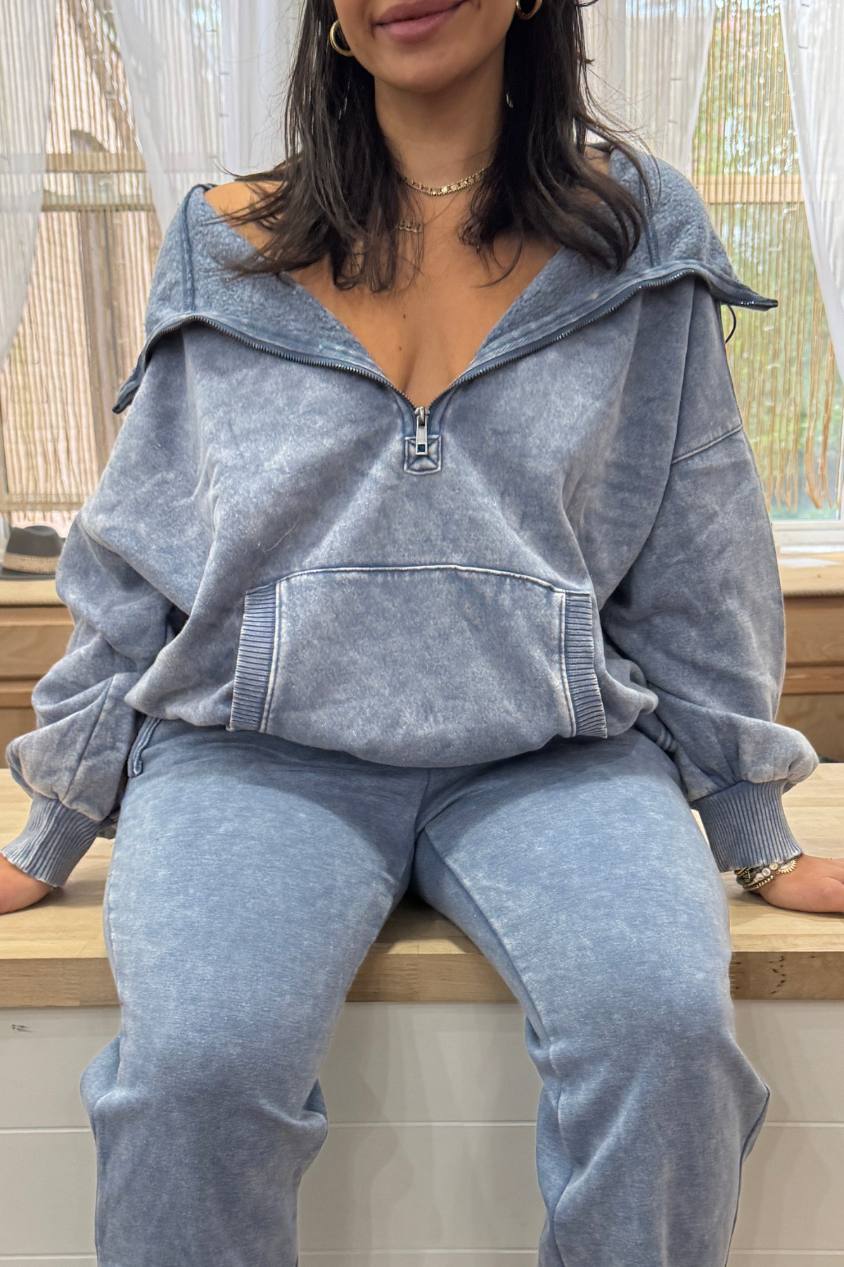 Acid Wash Quarter Zip Hoodie