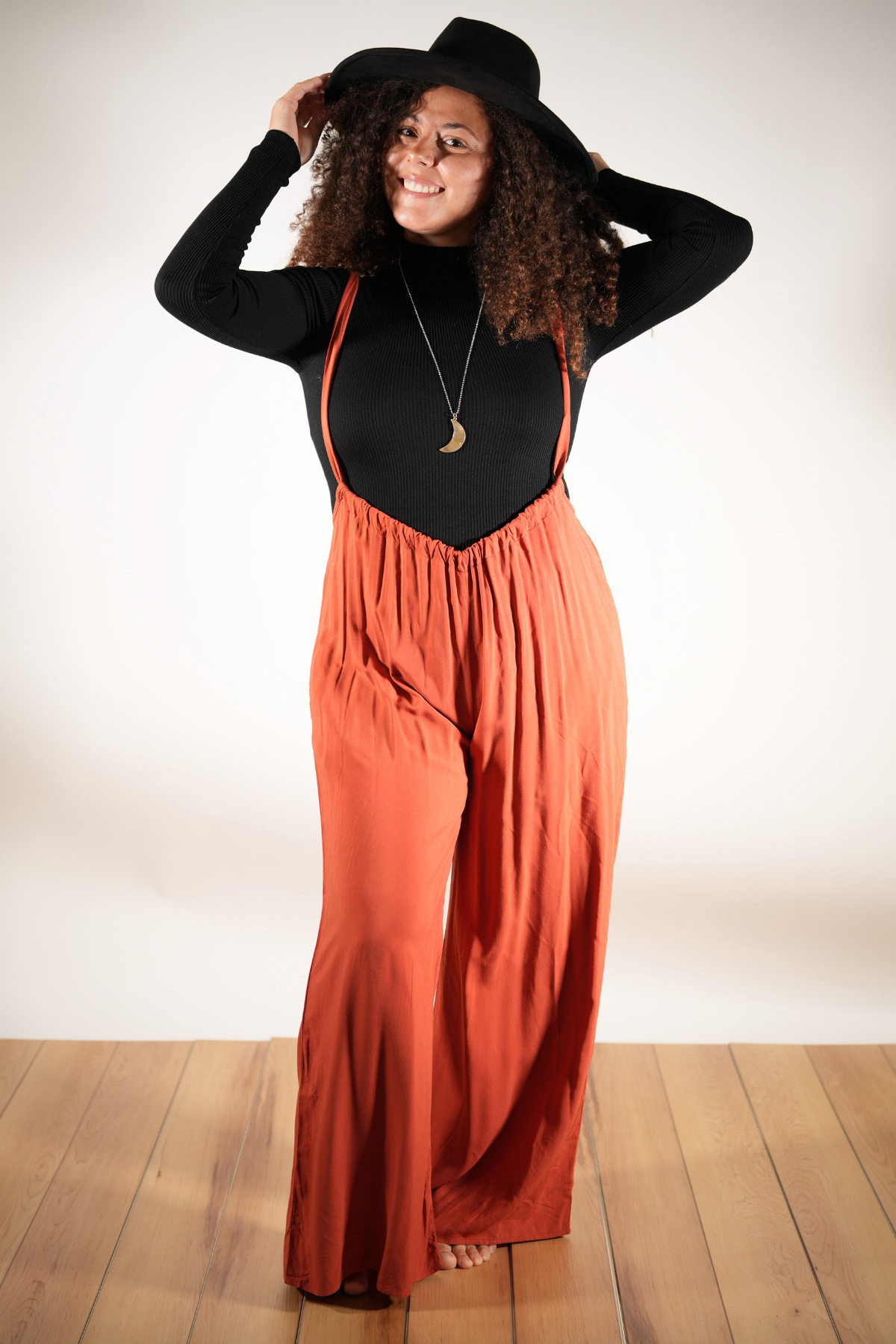 Burnt Orange Suspender Overalls