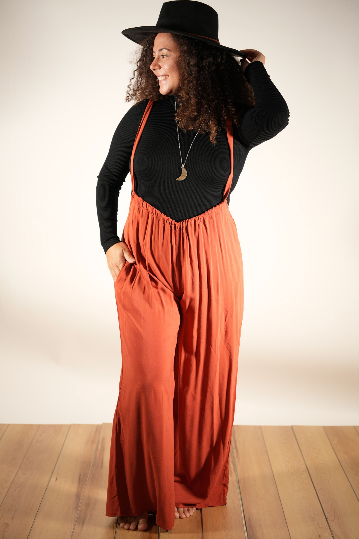 Burnt Orange Suspender Overalls