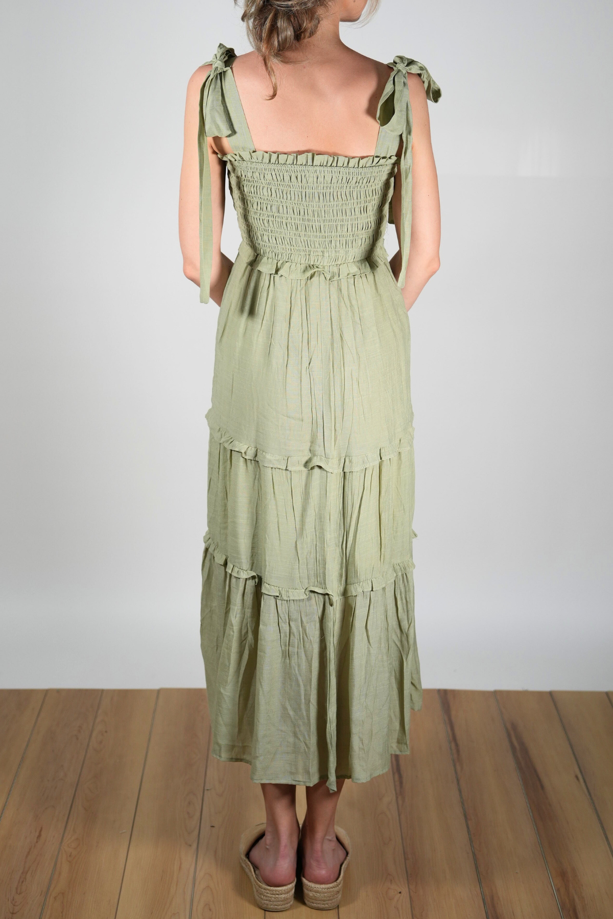 Tie Strap Smock Midi Dress