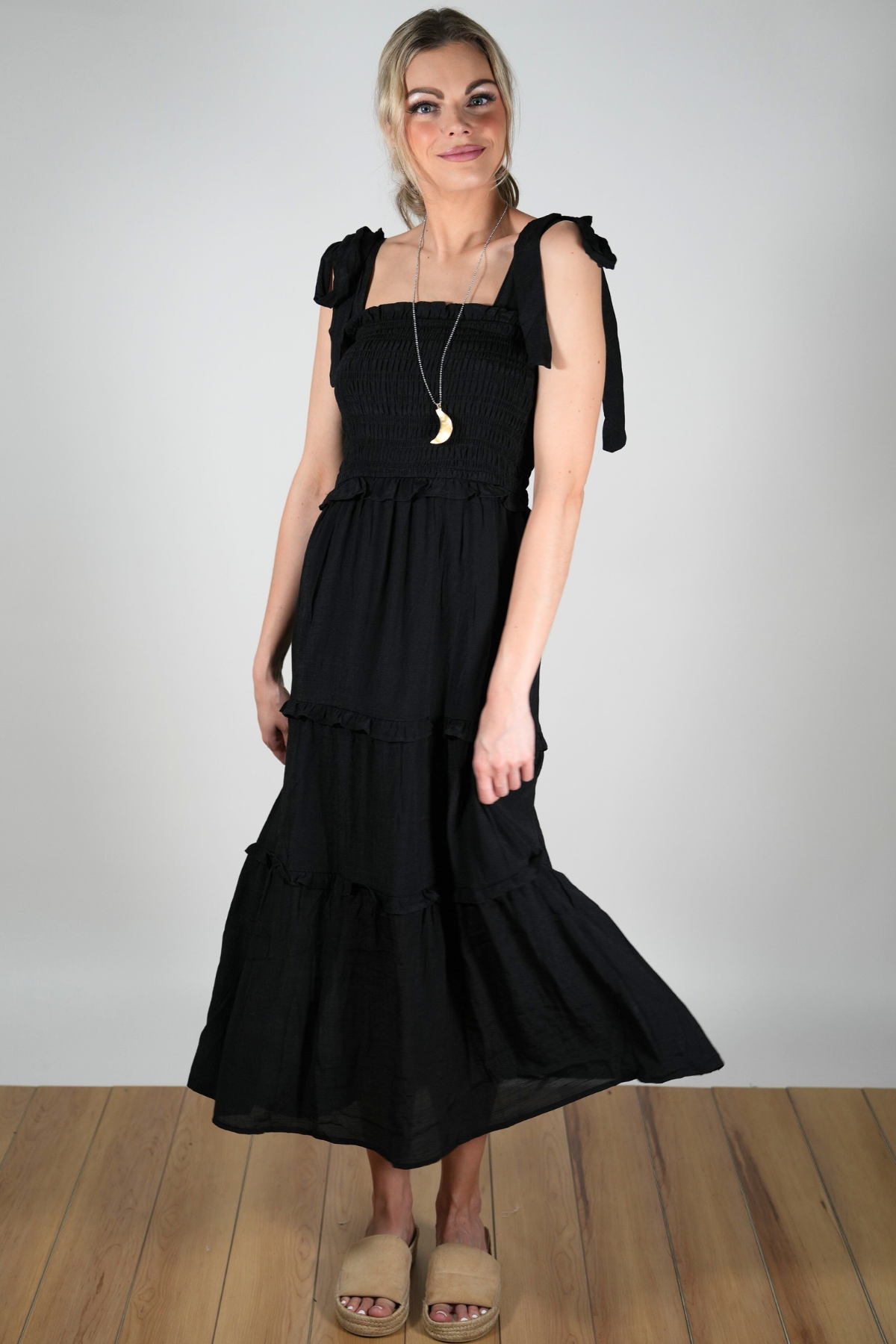 Tie Strap Smock Midi Dress