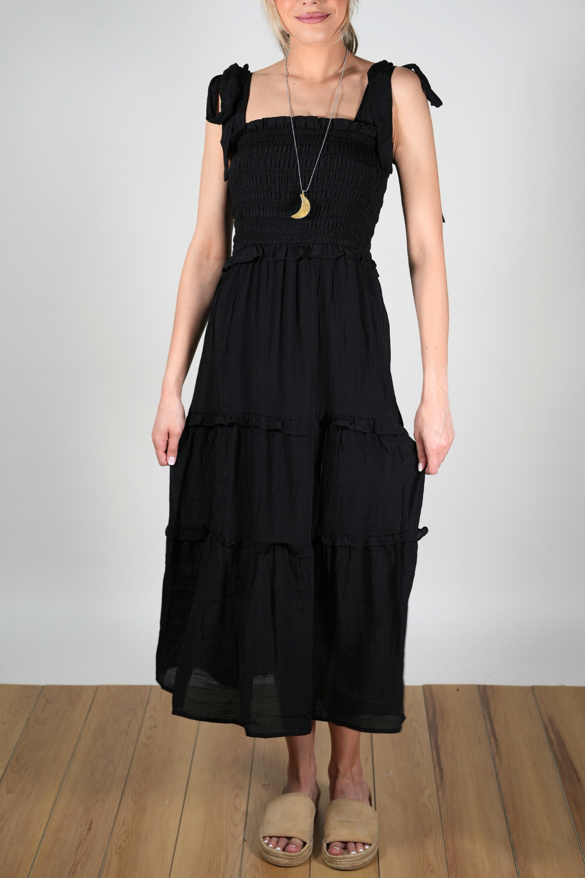 Tie Strap Smock Midi Dress