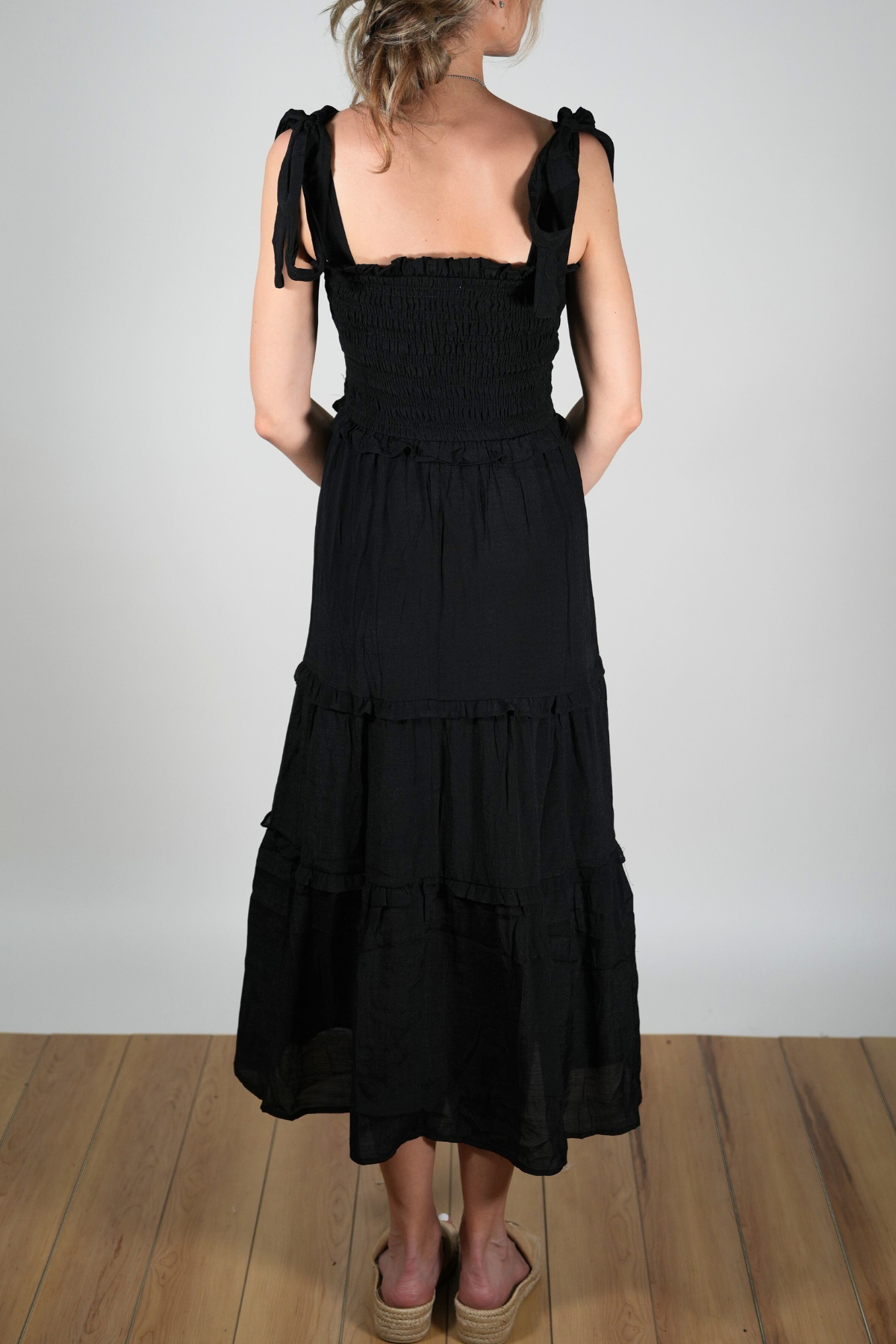 Tie Strap Smock Midi Dress