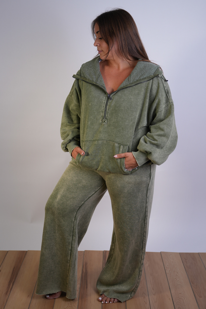 Acid Wash Quarter Zip Hoodie