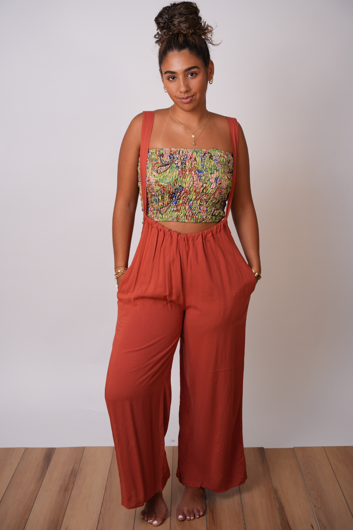 Burnt Orange Suspender Overalls