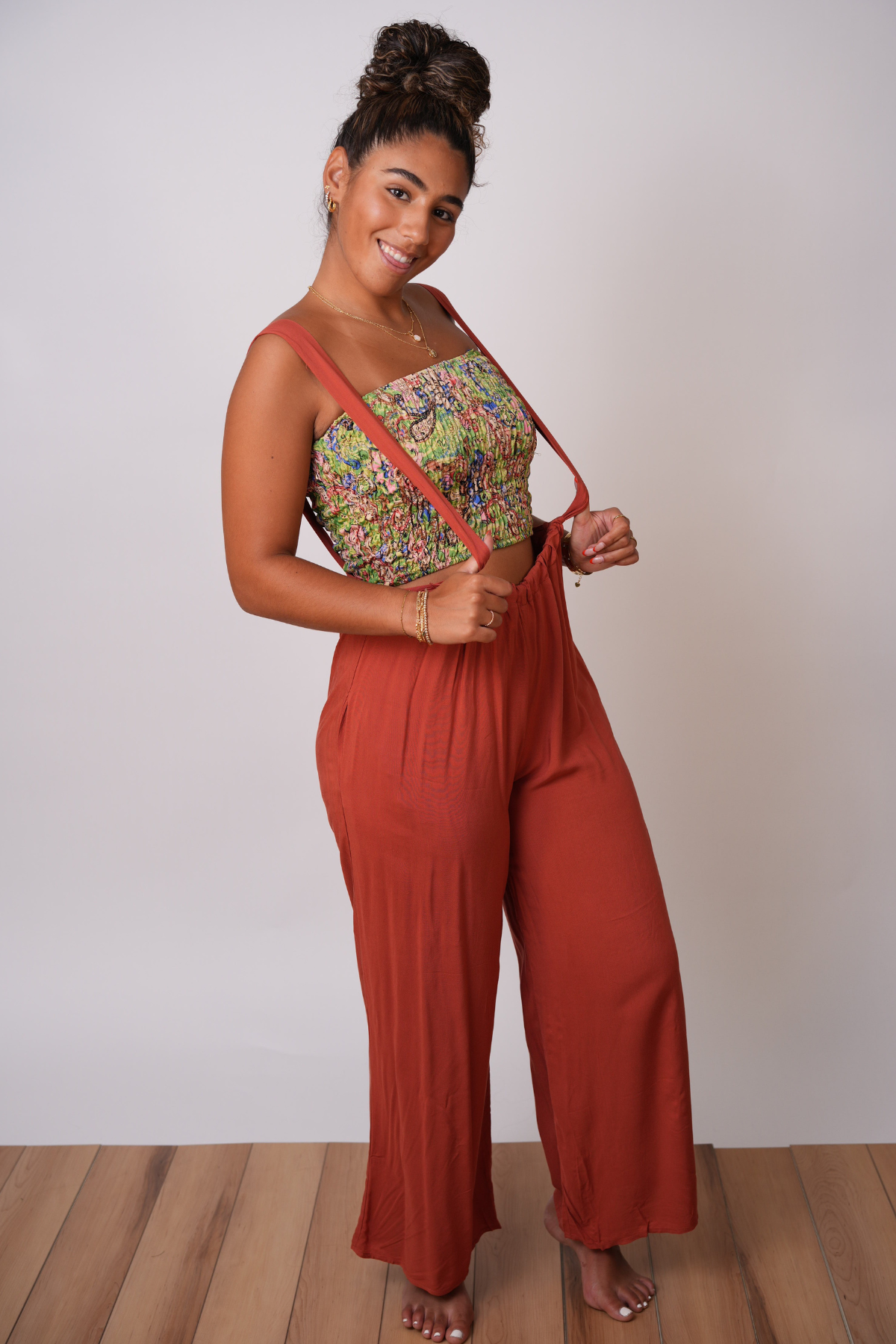 Burnt Orange Suspender Overalls