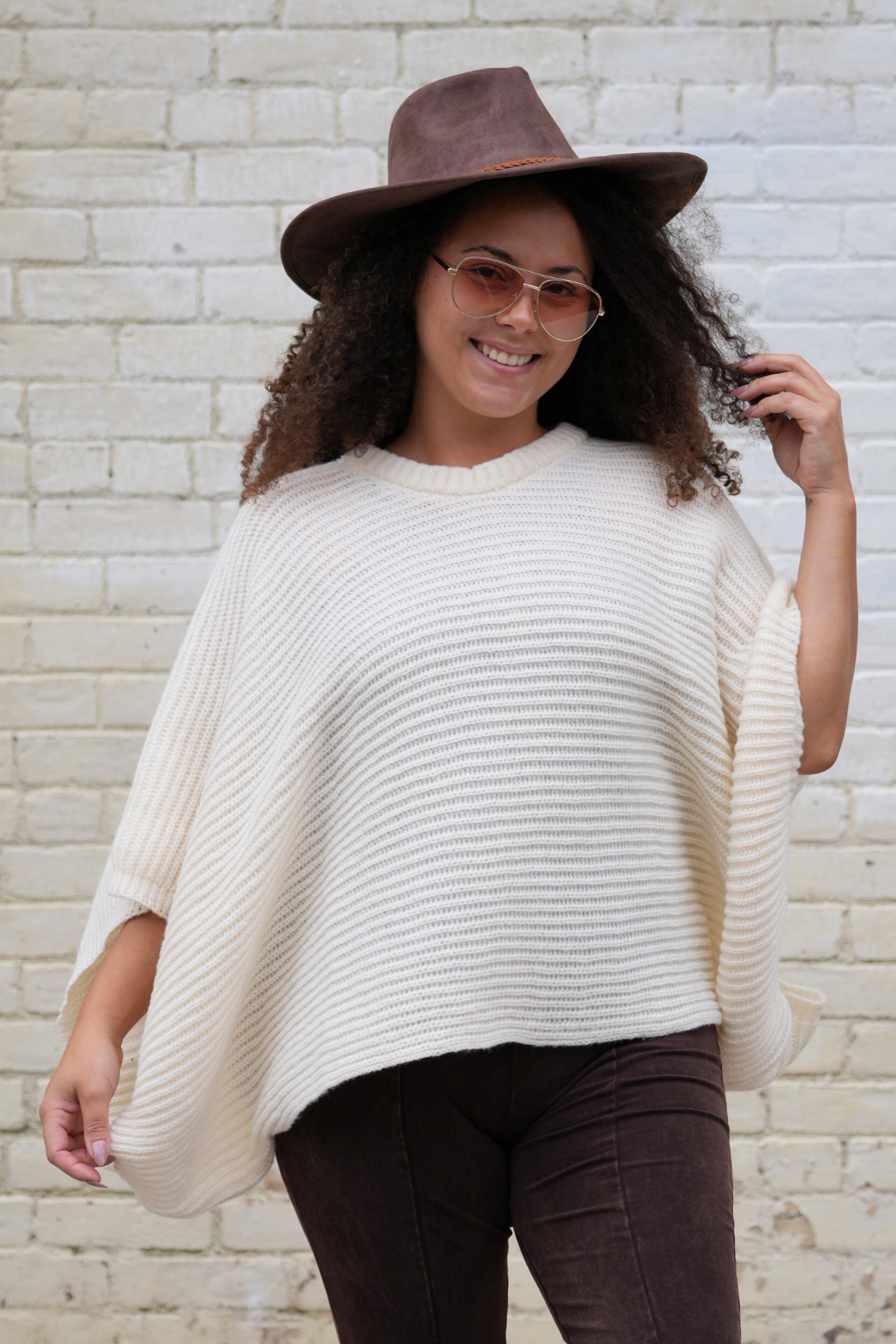 Ribbed Knit Sleeve Poncho