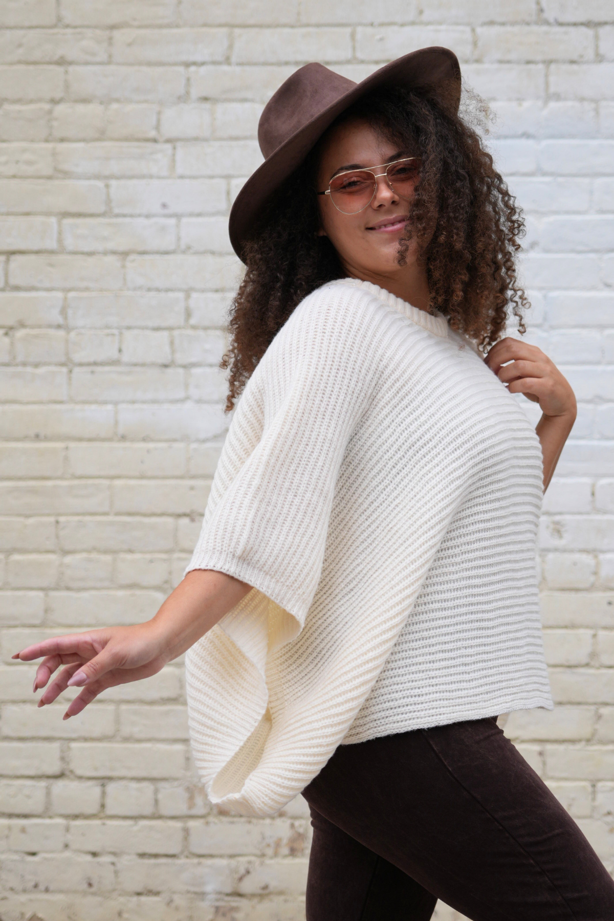 Ribbed Knit Sleeve Poncho