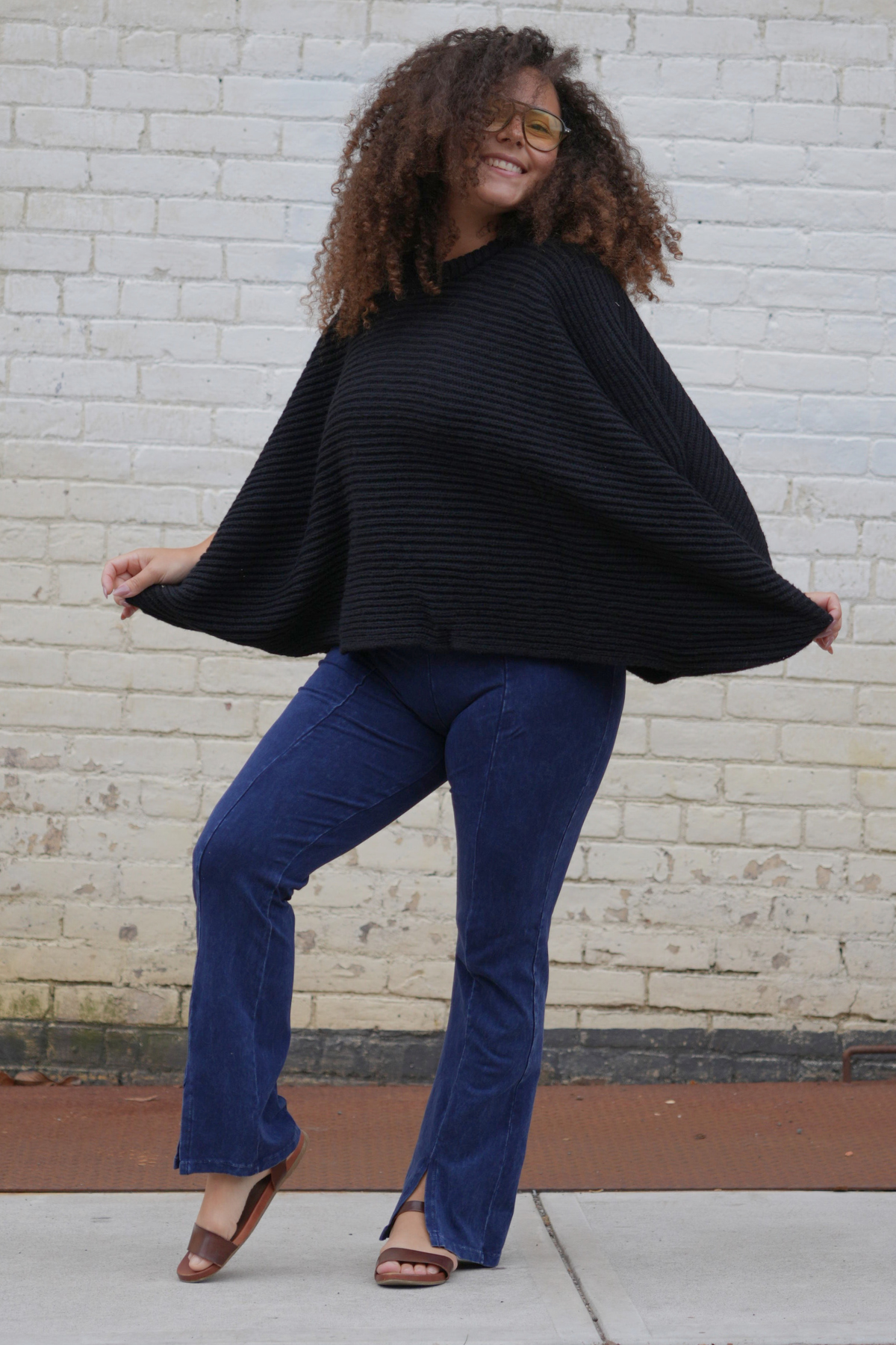 Ribbed Knit Sleeve Poncho