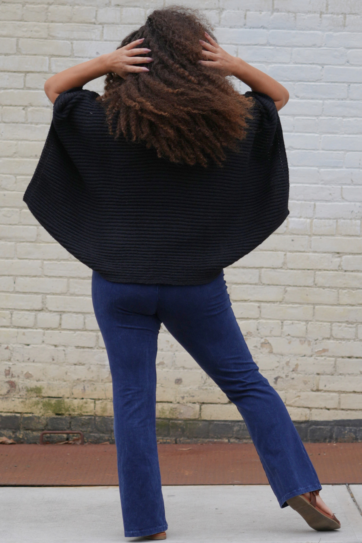 Ribbed Knit Sleeve Poncho