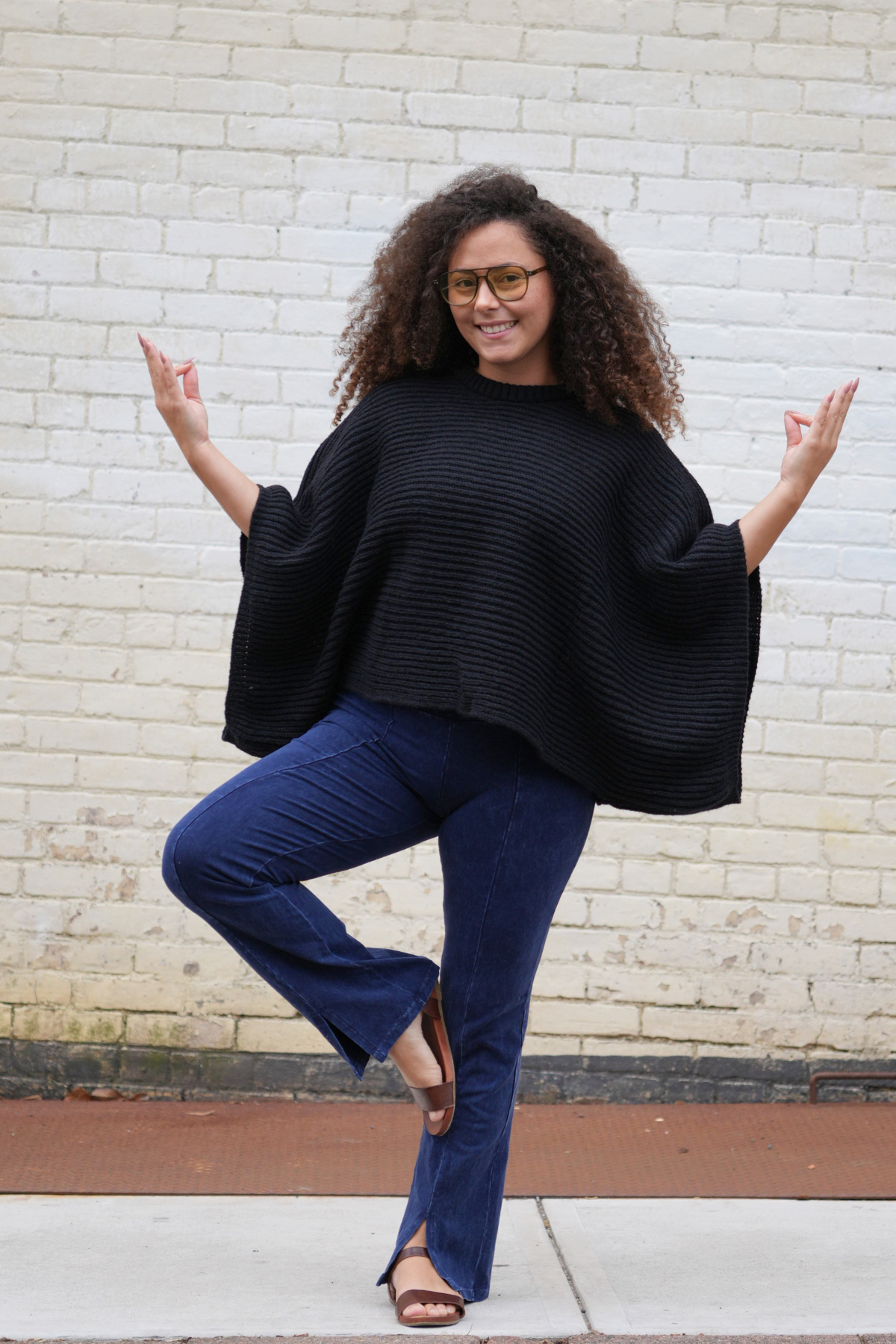 Ribbed Knit Sleeve Poncho