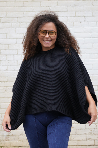 Ribbed Knit Sleeve Poncho