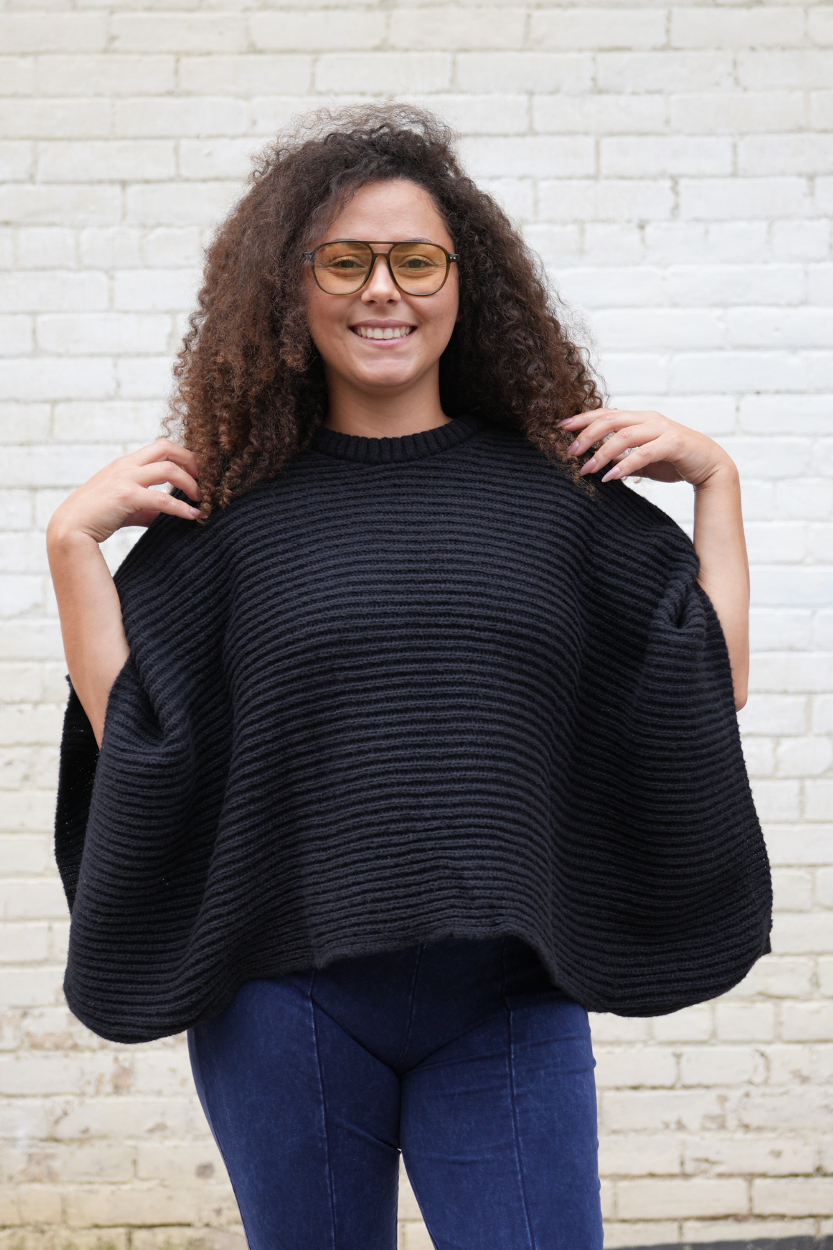 Ribbed Knit Sleeve Poncho