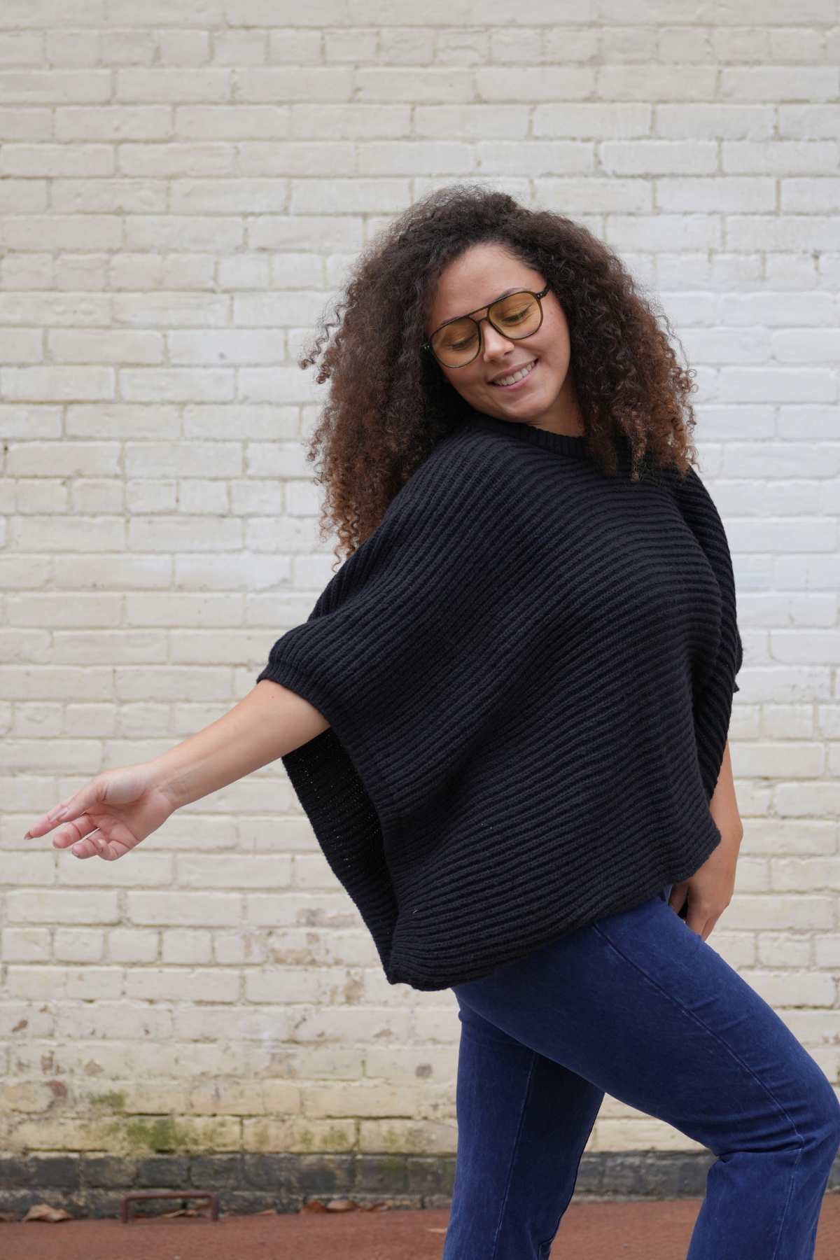 Ribbed Knit Sleeve Poncho