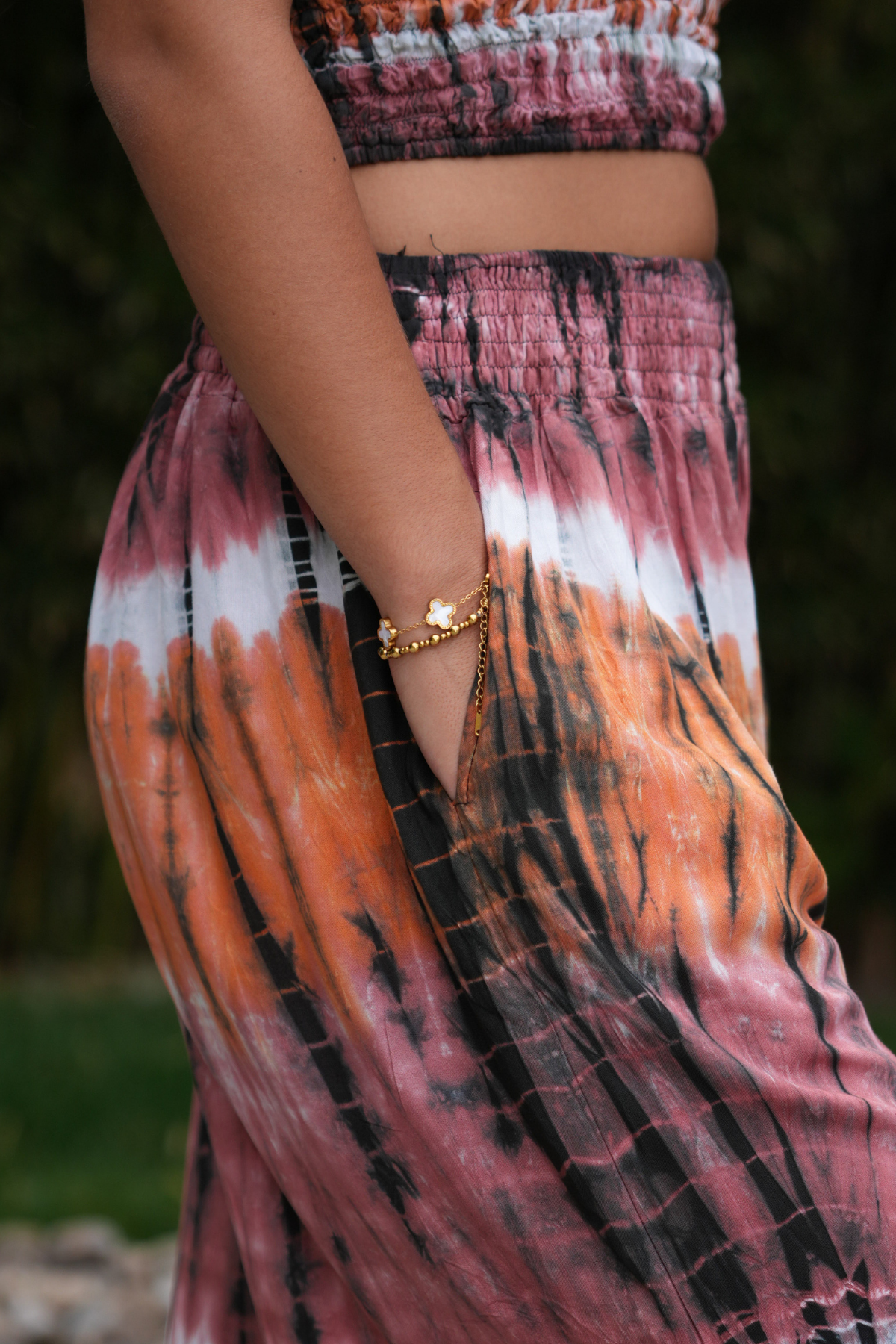 Rust and Rose Tie Dye Smock Waist Bottoms