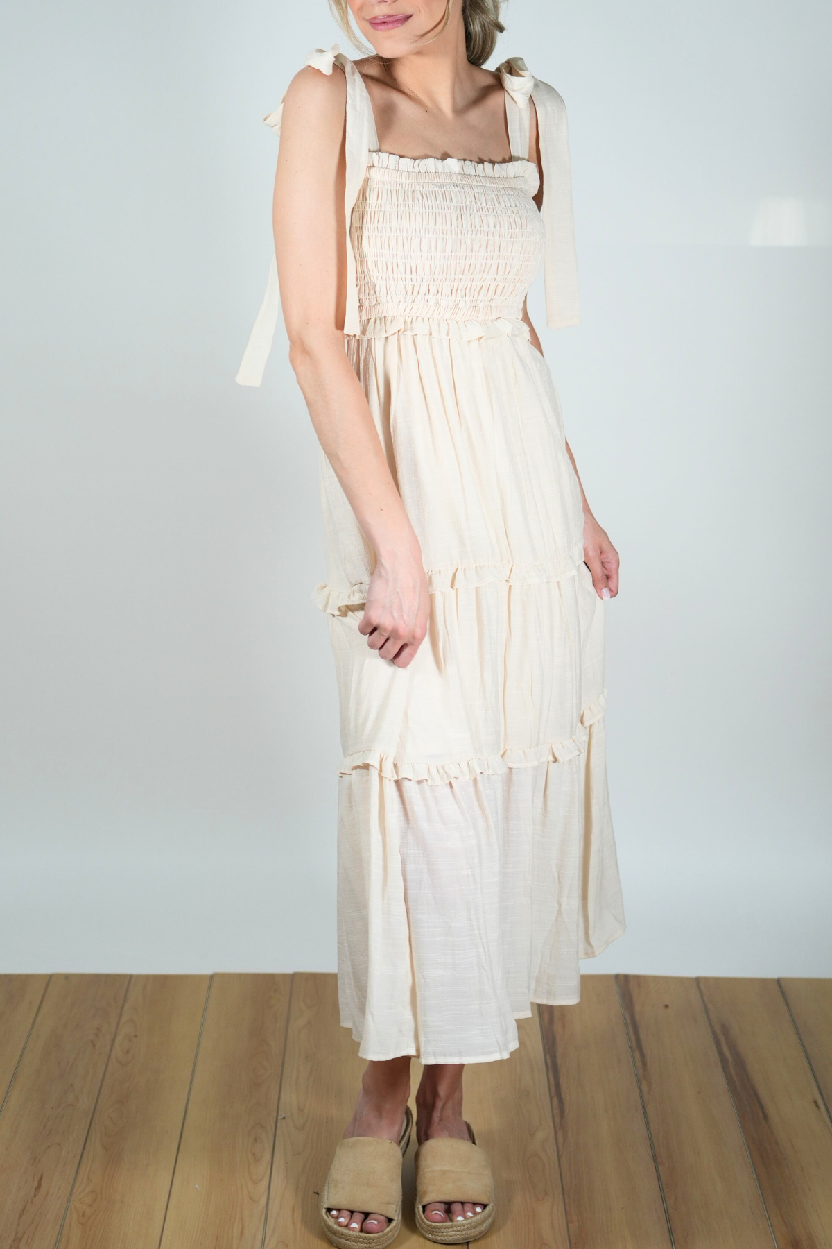 Tie Strap Smock Midi Dress