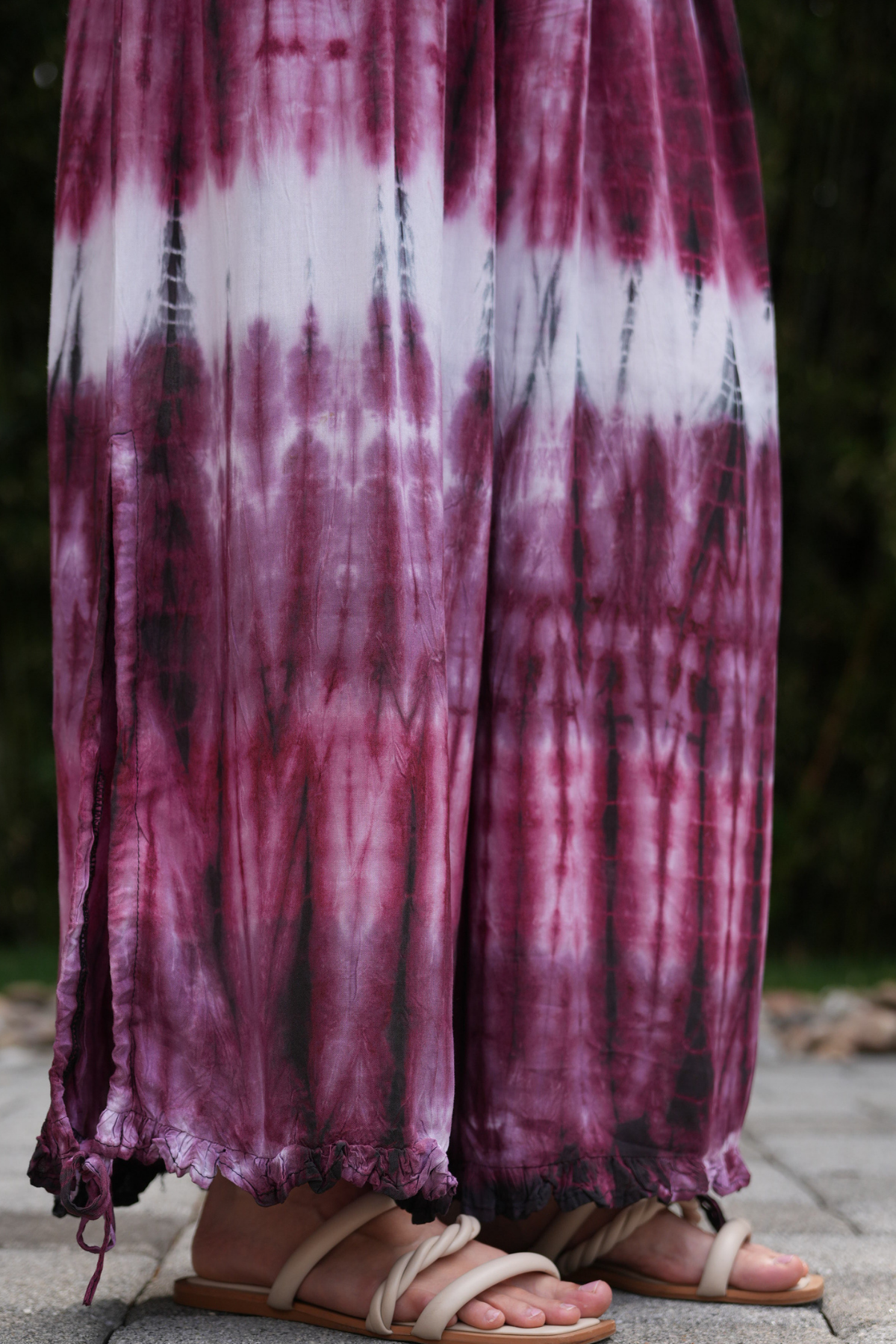 Purple and White Tie Dye Smock Waist Bottoms