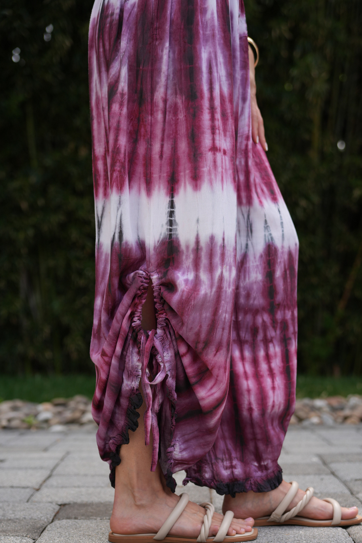 Purple and White Tie Dye Smock Waist Bottoms