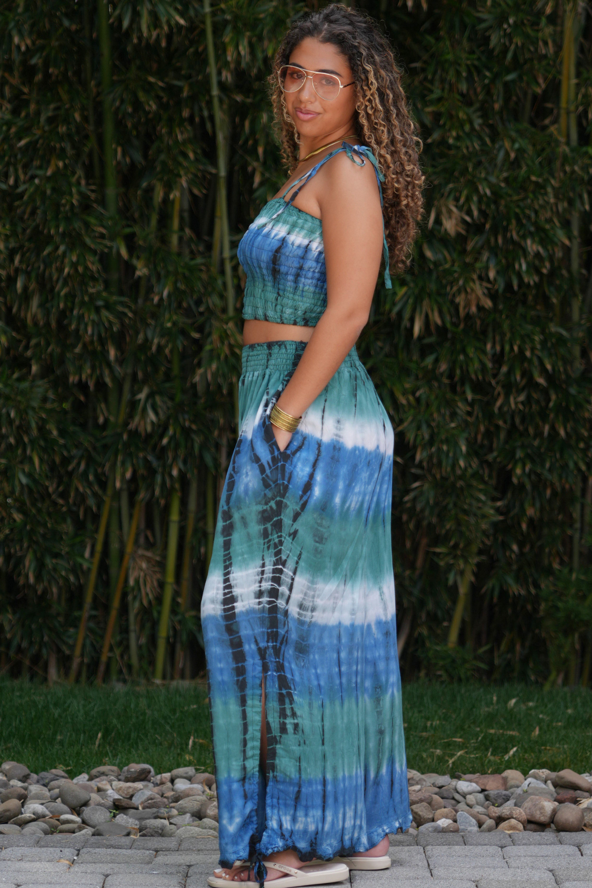 Blue and Green Tie Dye Smock Top