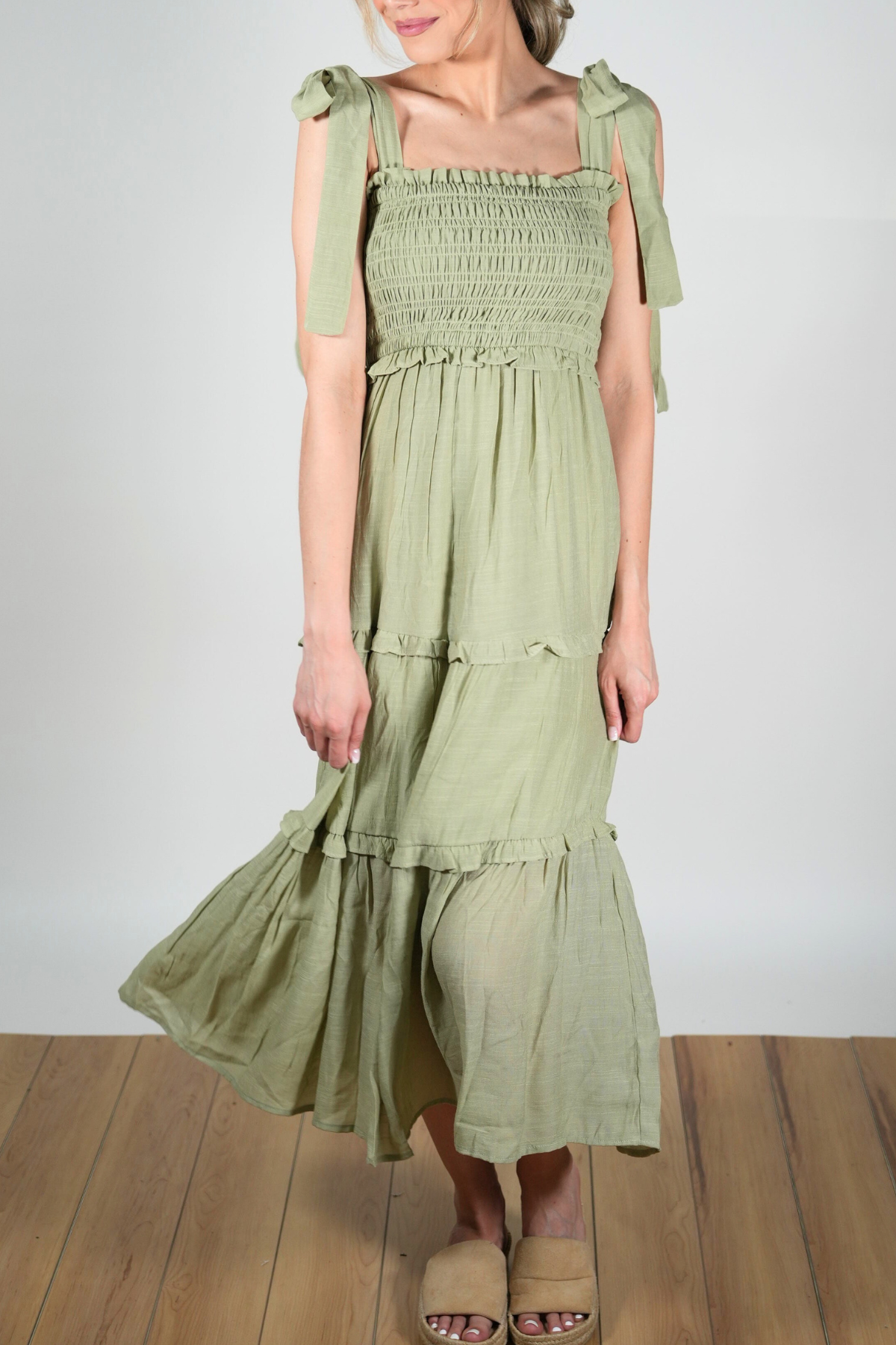 Tie Strap Smock Midi Dress