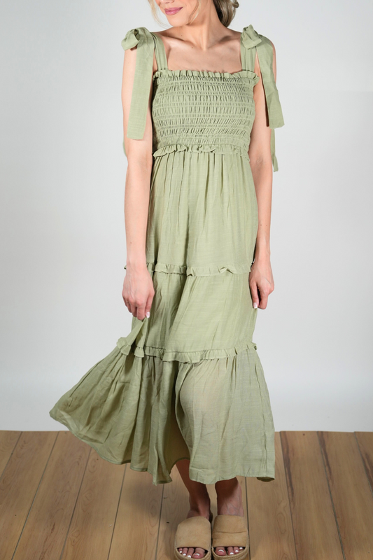 Tie Strap Smock Midi Dress