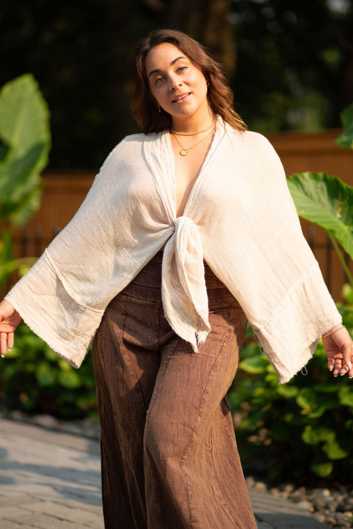 Creamy Kimono Tie Top