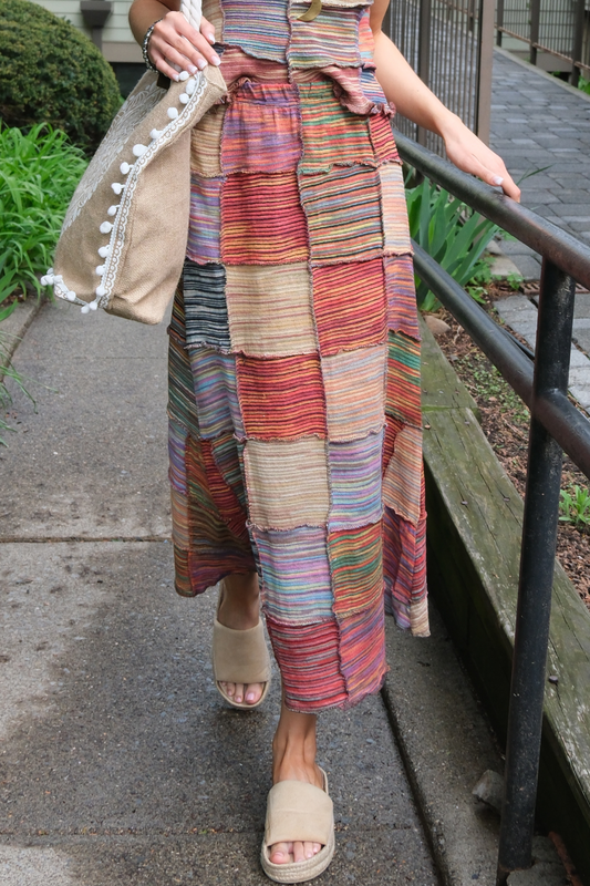 Mixed Patch Maxi Skirt