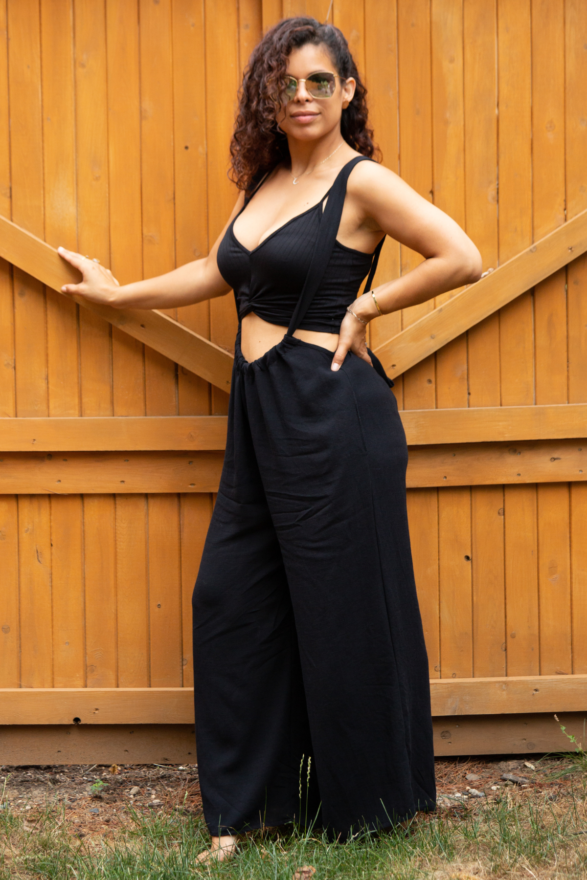 Black top suspender jumpsuit