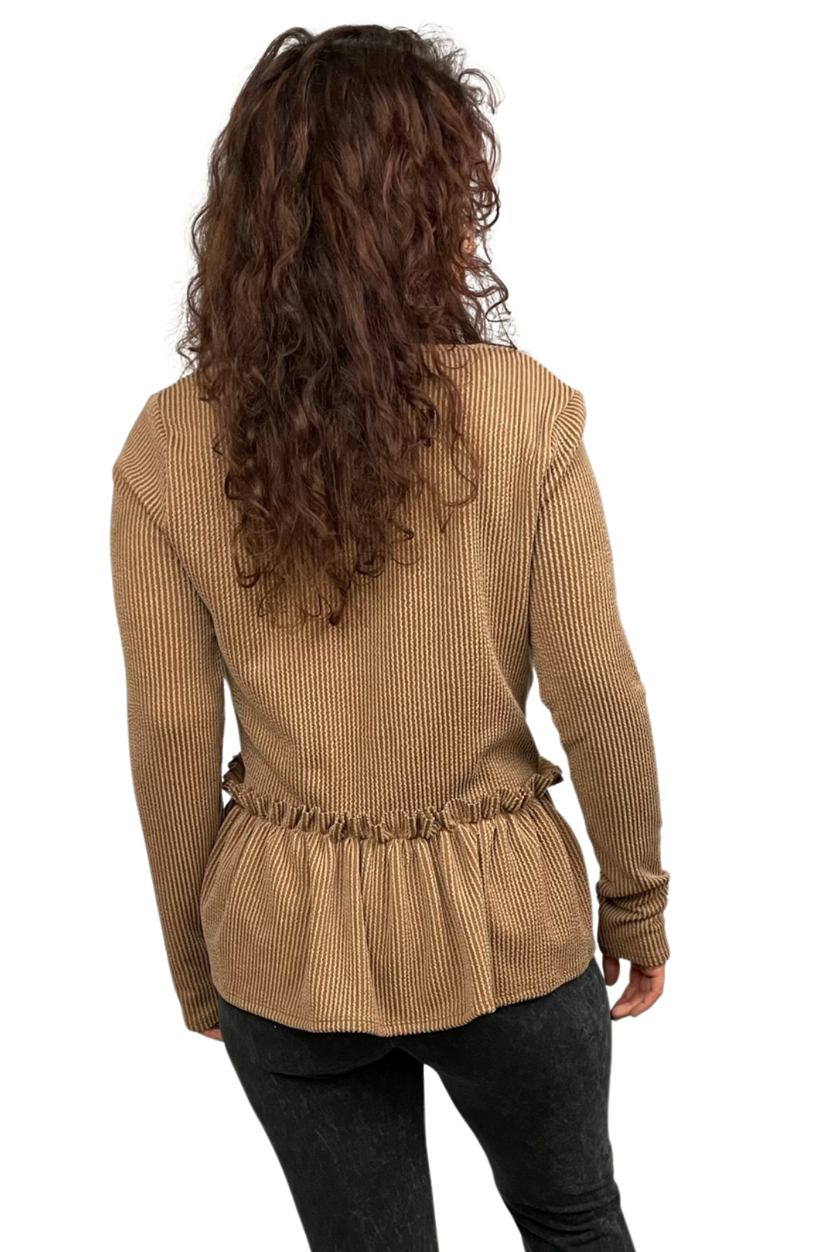 Mocha Ruffle Long Sleeve Top